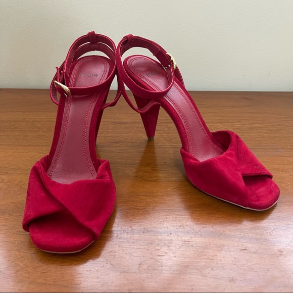‼️SALE‼️ Maje Fairy Twisted Red Suede High Heel Sandals - Picture 4 of 10